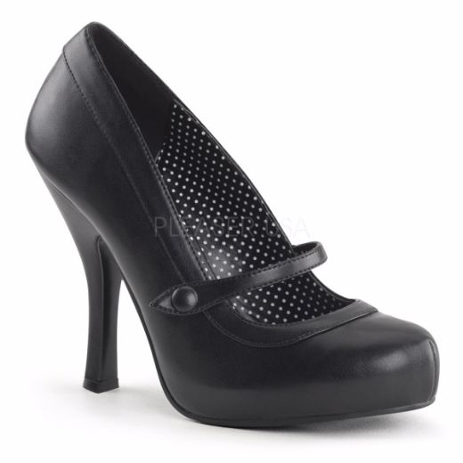 Product image of Pin Up Couture Cutiepie-02 Black Pu, 4 1/2 inch (11.4 cm) Heel, 3/4 inch (1.9 cm) Platform Court Pump Shoes