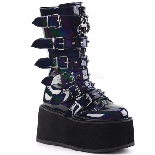 Product image of Demonia Damned-225 Black Hologram Vegan Leather, 3 1/2 inch Platform Knee High Boot