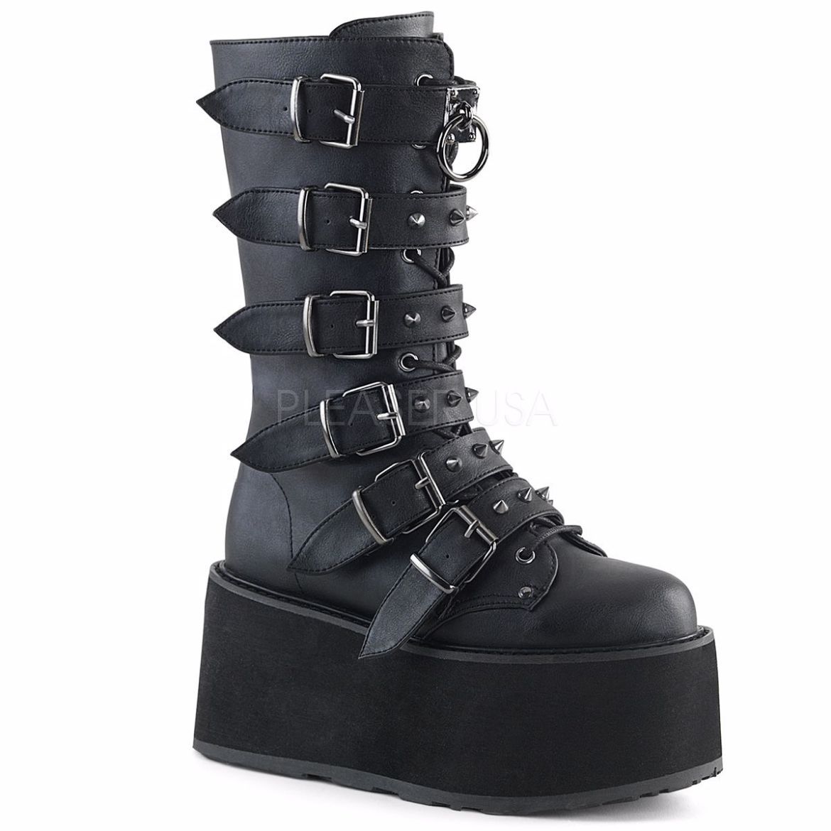 Product image of Demonia Damned-225 Black Vegan Leather, 3 1/2 inch Platform Knee High Boot