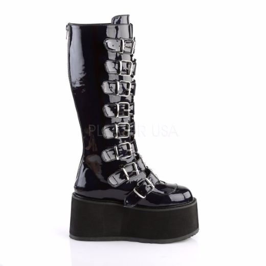 Product image of Demonia Damned-318 Black Hologram Vegan Leather, 3 1/2 inch Platform Knee High Boot