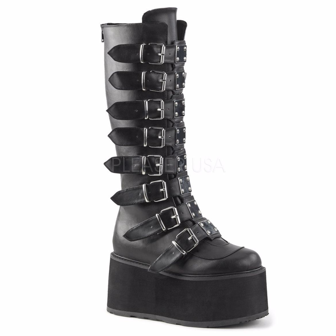 Product image of Demonia Damned-318 Black Vegan Leather, 3 1/2 inch Platform Knee High Boot