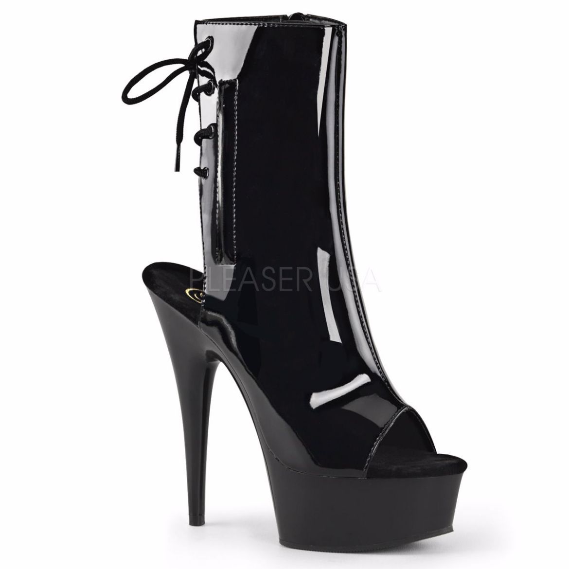 Product image of Pleaser Delight-1018 Black Patent/Black, 6 inch (15.2 cm) Heel, 1 3/4 inch (4.4 cm) Platform Ankle Boot