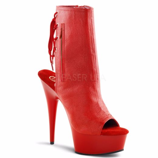 Product image of Pleaser Delight-1018 Red Faux Leather/Red, 6 inch (15.2 cm) Heel, 1 3/4 inch (4.4 cm) Platform Ankle Boot