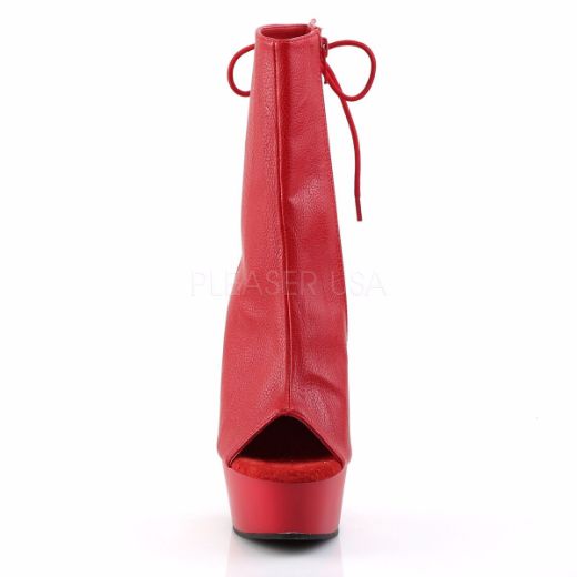 Product image of Pleaser Delight-1018 Red Faux Leather/Red, 6 inch (15.2 cm) Heel, 1 3/4 inch (4.4 cm) Platform Ankle Boot