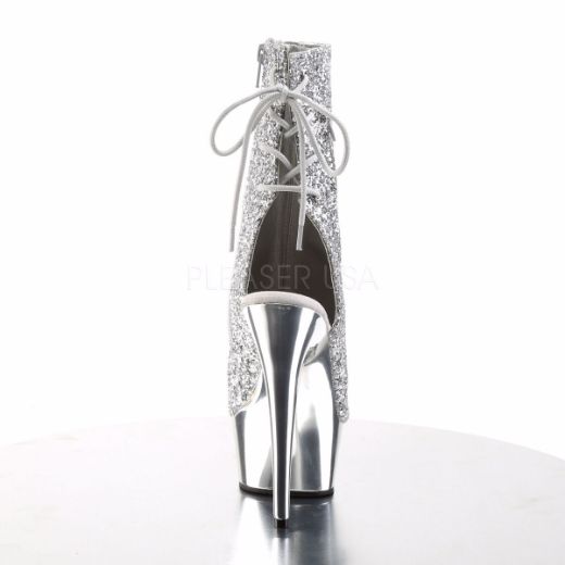 Product image of Pleaser Delight-1018G Silver Glitter/Silver Chrome, 6 inch (15.2 cm) Heel, 1 3/4 inch (4.4 cm) Platform Ankle Boot