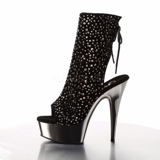 Product image of Pleaser Delight-1018Rs Black Velvet-Pewter Rhinestone/ Pewter Chrome, 6 inch (15.2 cm) Heel, 1 3/4 inch (4.4 cm) Platform Ankle Boot