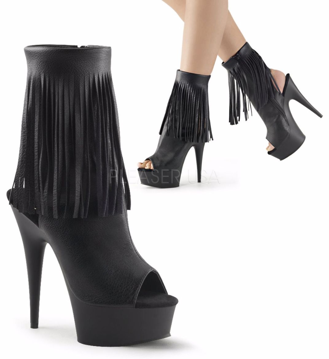 Product image of Pleaser Delight-1019 Black Faux Leather/Black Matte, 6 inch (15.2 cm) Heel, 1 3/4 inch (4.4 cm) Platform Ankle Boot