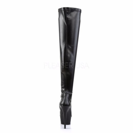 Product image of Pleaser Delight-3000 Black Stretch Faux Leather/Black Matte, 6 inch (15.2 cm) Heel, 1 3/4 inch (4.4 cm) Platform Thigh High Boot
