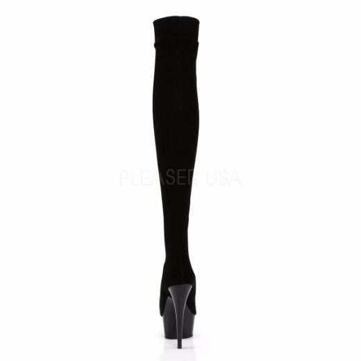 Product image of Pleaser Delight-3002 Black Stretch Velvet/Black, 6 inch (15.2 cm) Heel, 1 3/4 inch (4.4 cm) Platform Thigh High Boot