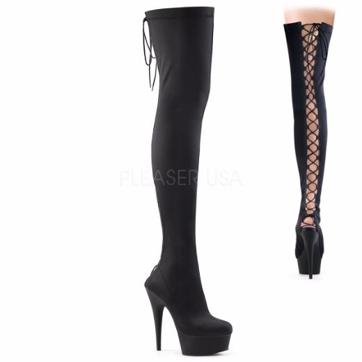 Product image of Pleaser Delight-3003 Black Lycra/Black Matte, 6 inch (15.2 cm) Heel, 1 3/4 inch (4.4 cm) Platform Thigh High Boot