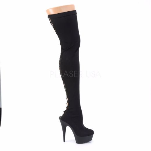 Product image of Pleaser Delight-3003 Black Lycra/Black Matte, 6 inch (15.2 cm) Heel, 1 3/4 inch (4.4 cm) Platform Thigh High Boot
