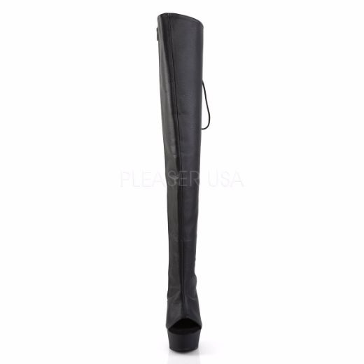 Product image of Pleaser Delight-3019 Black Faux Leather/Black Matte, 6 inch (15.2 cm) Heel, 1 3/4 inch (4.4 cm) Platform Thigh High Boot