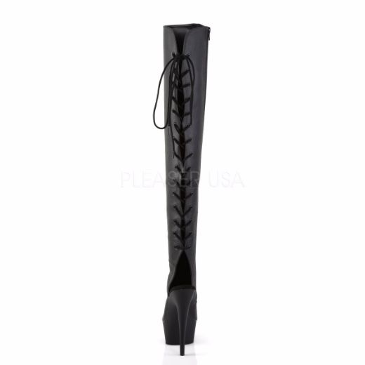 Product image of Pleaser Delight-3019 Black Faux Leather/Black Matte, 6 inch (15.2 cm) Heel, 1 3/4 inch (4.4 cm) Platform Thigh High Boot