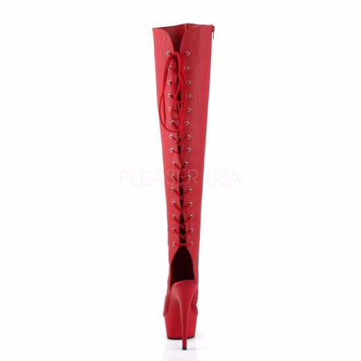 Product image of Pleaser Delight-3019 Red Faux Leather/Red Matte, 6 inch (15.2 cm) Heel, 1 3/4 inch (4.4 cm) Platform Thigh High Boot