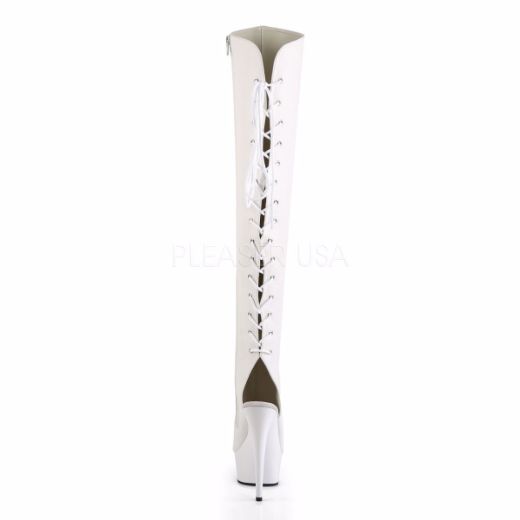 Product image of Pleaser Delight-3019 White Faux Leather/White, 6 inch (15.2 cm) Heel, 1 3/4 inch (4.4 cm) Platform Thigh High Boot