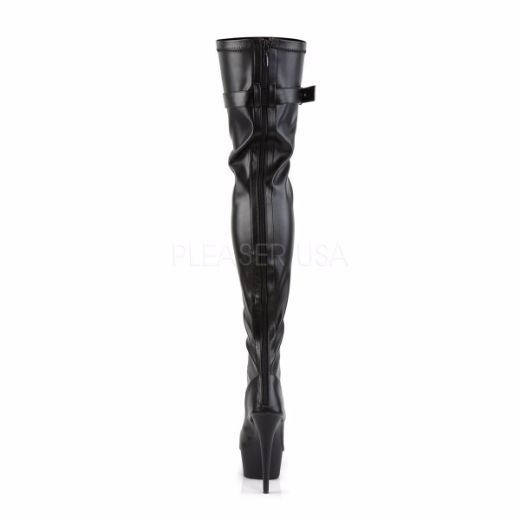 Product image of Pleaser Delight-3025 Black Stretch Faux Leather/Black Matte, 6 inch (15.2 cm) Heel, 1 3/4 inch (4.4 cm) Platform Thigh High Boot