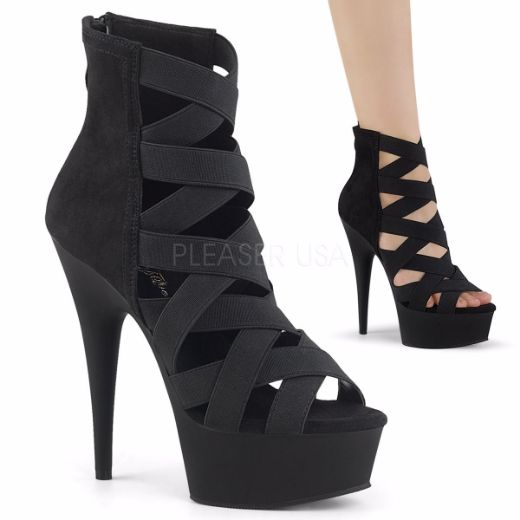 Product image of Pleaser Delight-600-24 Black Elastic Band-Faux Suede/Black Matte, 6 inch (15.2 cm) Heel, 1 3/4 inch (4.4 cm) Platform Sandal Shoes