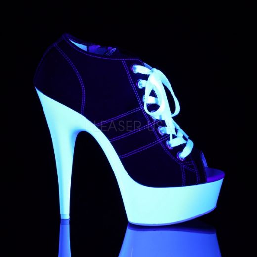 Product image of Pleaser Delight-600Sk-01 Black Canvas/Neon White, 6 inch (15.2 cm) Heel, 1 3/4 inch (4.4 cm) Platform Sandal Shoes