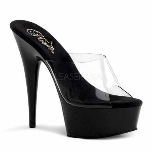 Product image of Pleaser Delight-601 Clear/Black, 6 inch (15.2 cm) Heel, 1 3/4 inch (4.4 cm) Platform Slide Mule Shoes