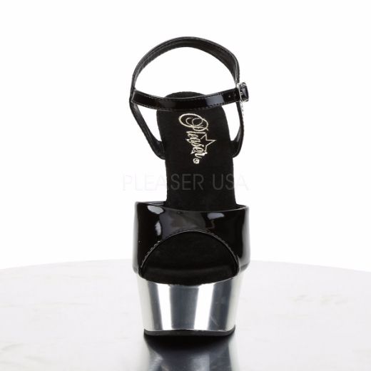 Product image of Pleaser Delight-609 Black/Silver Chrome, 6 inch (15.2 cm) Heel, 1 3/4 inch (4.4 cm) Platform Sandal Shoes
