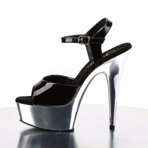 Product image of Pleaser Delight-609 Black/Silver Chrome, 6 inch (15.2 cm) Heel, 1 3/4 inch (4.4 cm) Platform Sandal Shoes