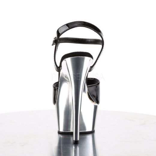Product image of Pleaser Delight-609 Black/Silver Chrome, 6 inch (15.2 cm) Heel, 1 3/4 inch (4.4 cm) Platform Sandal Shoes