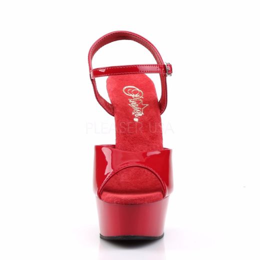 Product image of Pleaser Delight-609 Red Patent/Red, 6 inch (15.2 cm) Heel, 1 3/4 inch (4.4 cm) Platform Sandal Shoes