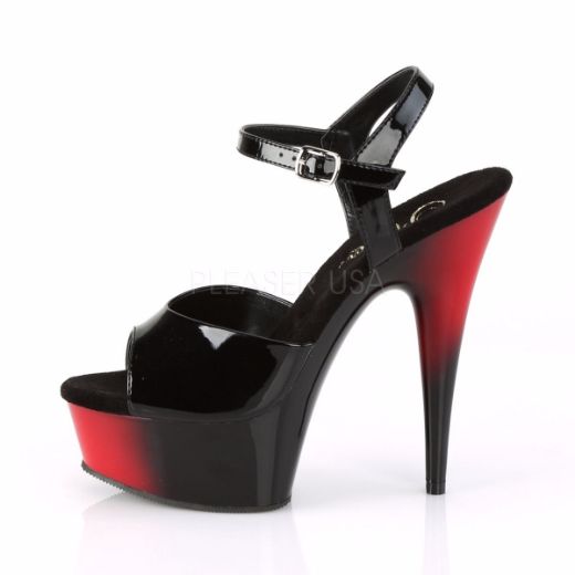 Product image of Pleaser Delight-609Br Black Patent/Red-Black, 6 inch (15.2 cm) Heel, 1 3/4 inch (4.4 cm) Platform Sandal Shoes