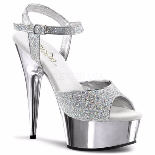Product image of Pleaser Delight-609G Silver Multi Glitter/Silver Chrome, 6 inch (15.2 cm) Heel, 1 3/4 inch (4.4 cm) Platform Sandal Shoes