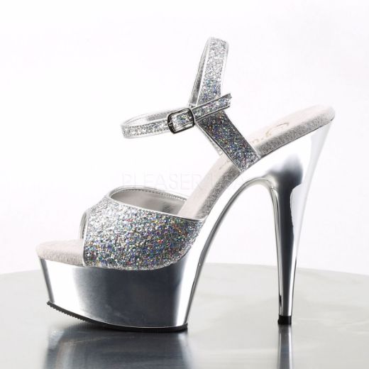 Product image of Pleaser Delight-609G Silver Multi Glitter/Silver Chrome, 6 inch (15.2 cm) Heel, 1 3/4 inch (4.4 cm) Platform Sandal Shoes