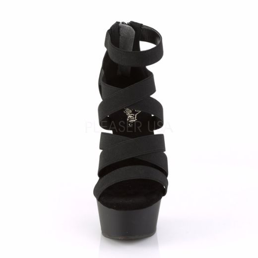 Product image of Pleaser Delight-659 Black Elastic Band-Faux Leather/Black Matte, 6 inch (15.2 cm) Heel, 1 3/4 inch (4.4 cm) Platform Sandal Shoes