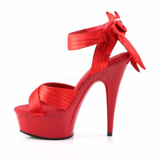 Product image of Pleaser Delight-668 Red Satin/Red, 6 inch (15.2 cm) Heel, 1 3/4 inch (4.4 cm) Platform Sandal Shoes