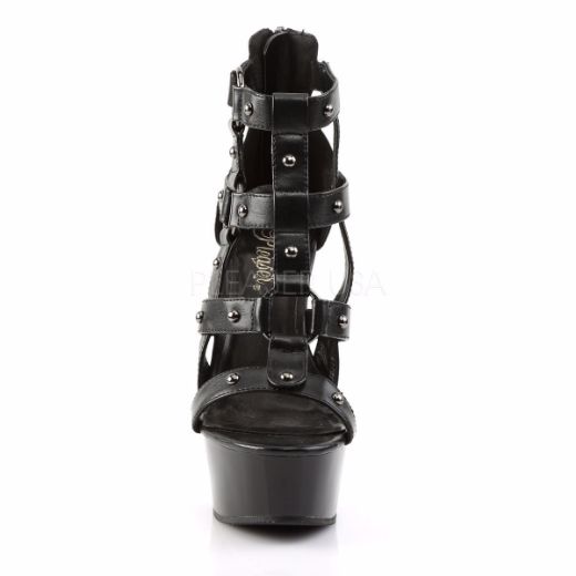 Product image of Pleaser Delight-682 Black Faux Leather/Black, 6 inch (15.2 cm) Heel, 1 3/4 inch (4.4 cm) Platform Sandal Shoes