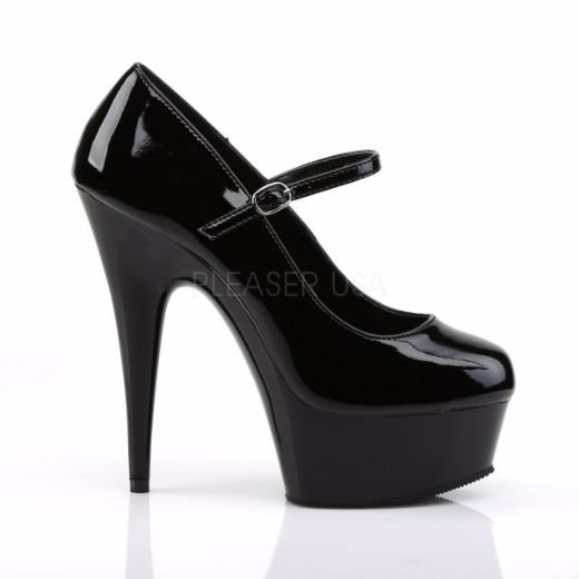 Product image of Pleaser Delight-687 Black Patent/Black, 6 inch (15.2 cm) Heel, 1 3/4 inch (4.4 cm) Platform Court Pump Shoes