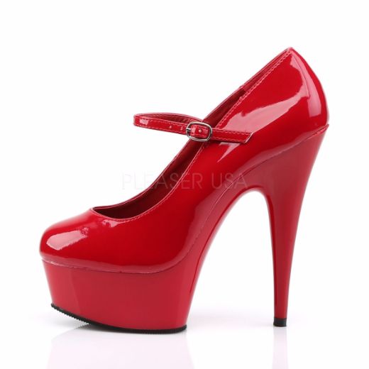 Product image of Pleaser Delight-687 Red/Red, 6 inch (15.2 cm) Heel, 1 3/4 inch (4.4 cm) Platform Court Pump Shoes