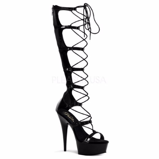 Product image of Pleaser Delight-698 Black Patent/Black, 6 inch (15.2 cm) Heel, 1 3/4 inch (4.4 cm) Platform Sandal Shoes