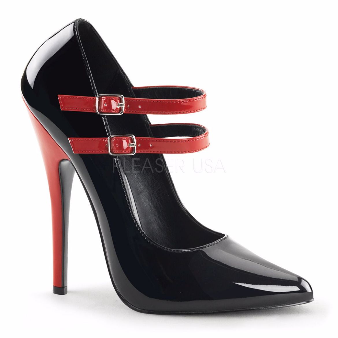 Product image of Devious Domina-442 Black-Red Patent, 6 inch (15.2 cm) Heel Court Pump Shoes