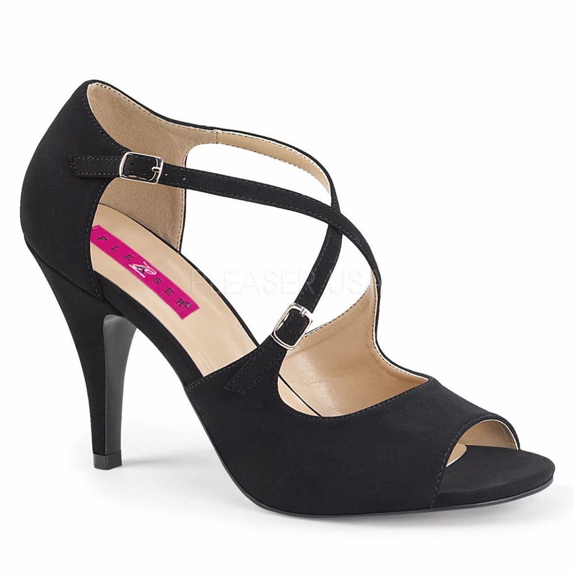 Product image of Pleaser Pink Label Dream-412 Black Nubuck, 4 inch (10.2 cm) Heel Sandal Shoes