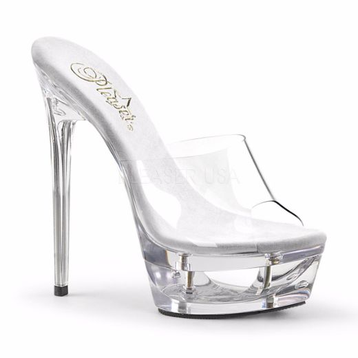Product image of Pleaser Eclipse-601 Clear/Clear, 6 1/2 inch (16.5 cm) Heel, 1 3/4 inch (4.4 cm) Platform Slide Mule Shoes