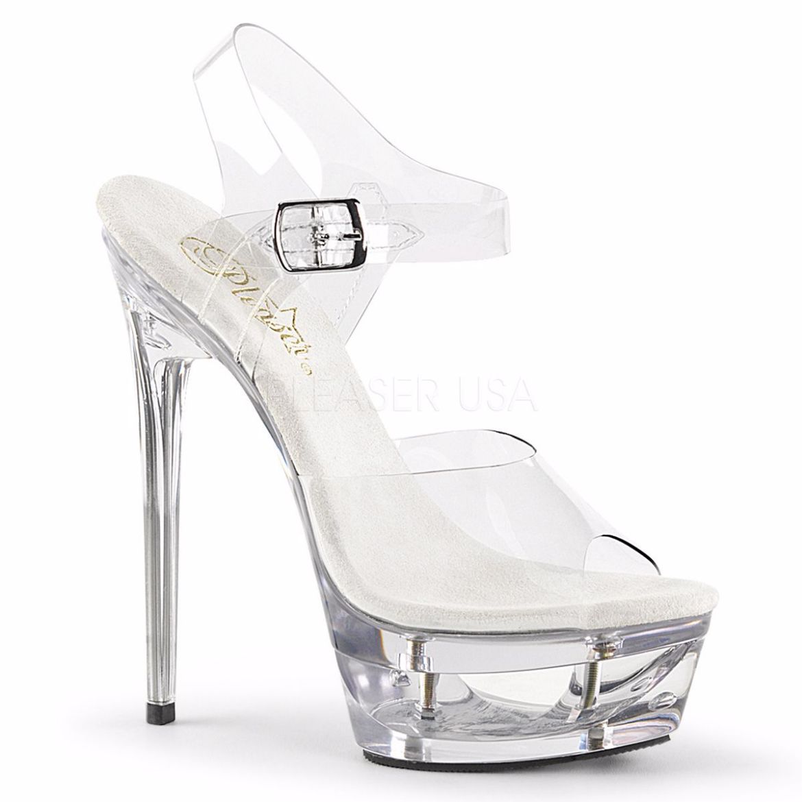 Product image of Pleaser Eclipse-608 Clear/Clear, 6 1/2 inch (16.5 cm) Heel, 1 3/4 inch (4.4 cm) Platform Sandal Shoes
