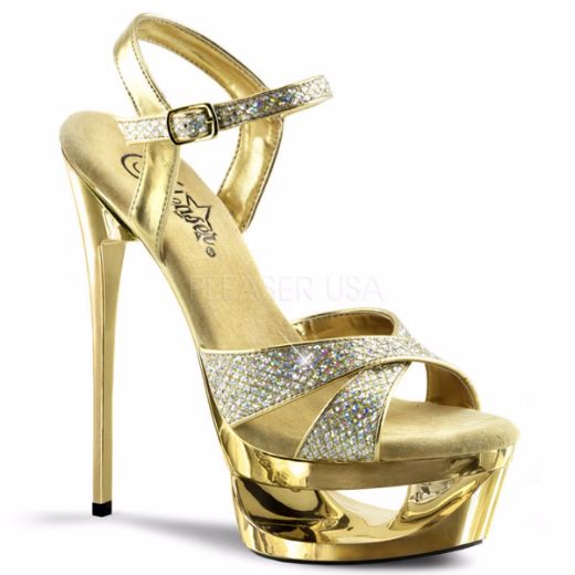 Product image of Pleaser Eclipse-619G Gold Multi Glitter/Gold Chrome, 6 1/2 inch (16.5 cm) Heel, 1 3/4 inch (4.4 cm) Platform Sandal Shoes