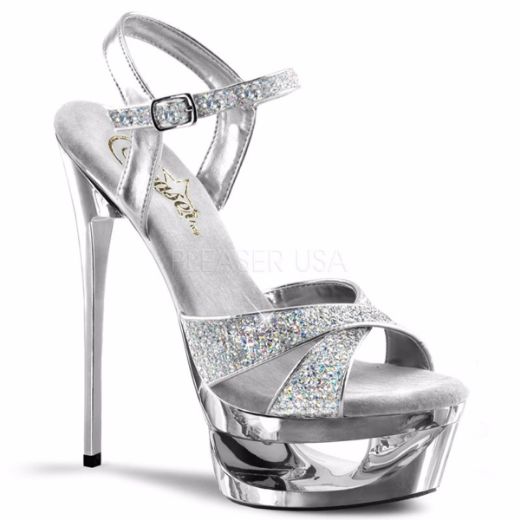 Product image of Pleaser Eclipse-619G Silver Multi Glitter/Silver Chrome, 6 1/2 inch (16.5 cm) Heel, 1 3/4 inch (4.4 cm) Platform Sandal Shoes