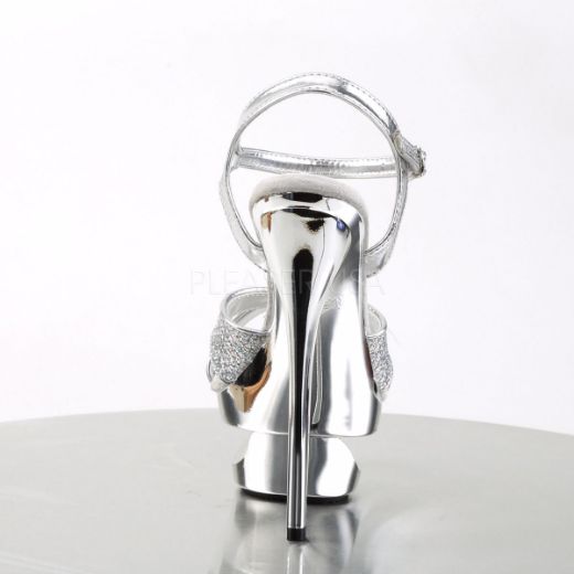 Product image of Pleaser Eclipse-619G Silver Multi Glitter/Silver Chrome, 6 1/2 inch (16.5 cm) Heel, 1 3/4 inch (4.4 cm) Platform Sandal Shoes