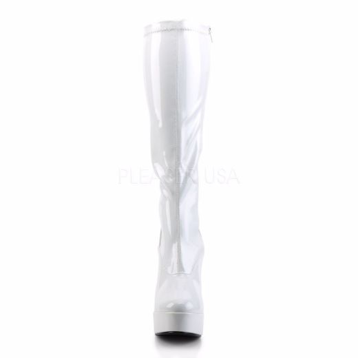 Product image of Pleaser Electra-2000Z White Stretch Patent, 5 inch (12.7 cm) Heel, 1 1/2 inch (3.8 cm) Platform Knee High Boot