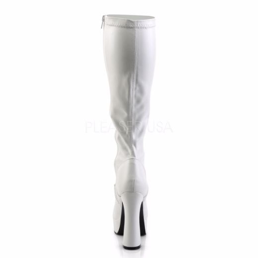 Product image of Pleaser Electra-2000Z White Stretch Faux Leather, 5 inch (12.7 cm) Heel, 1 1/2 inch (3.8 cm) Platform Knee High Boot