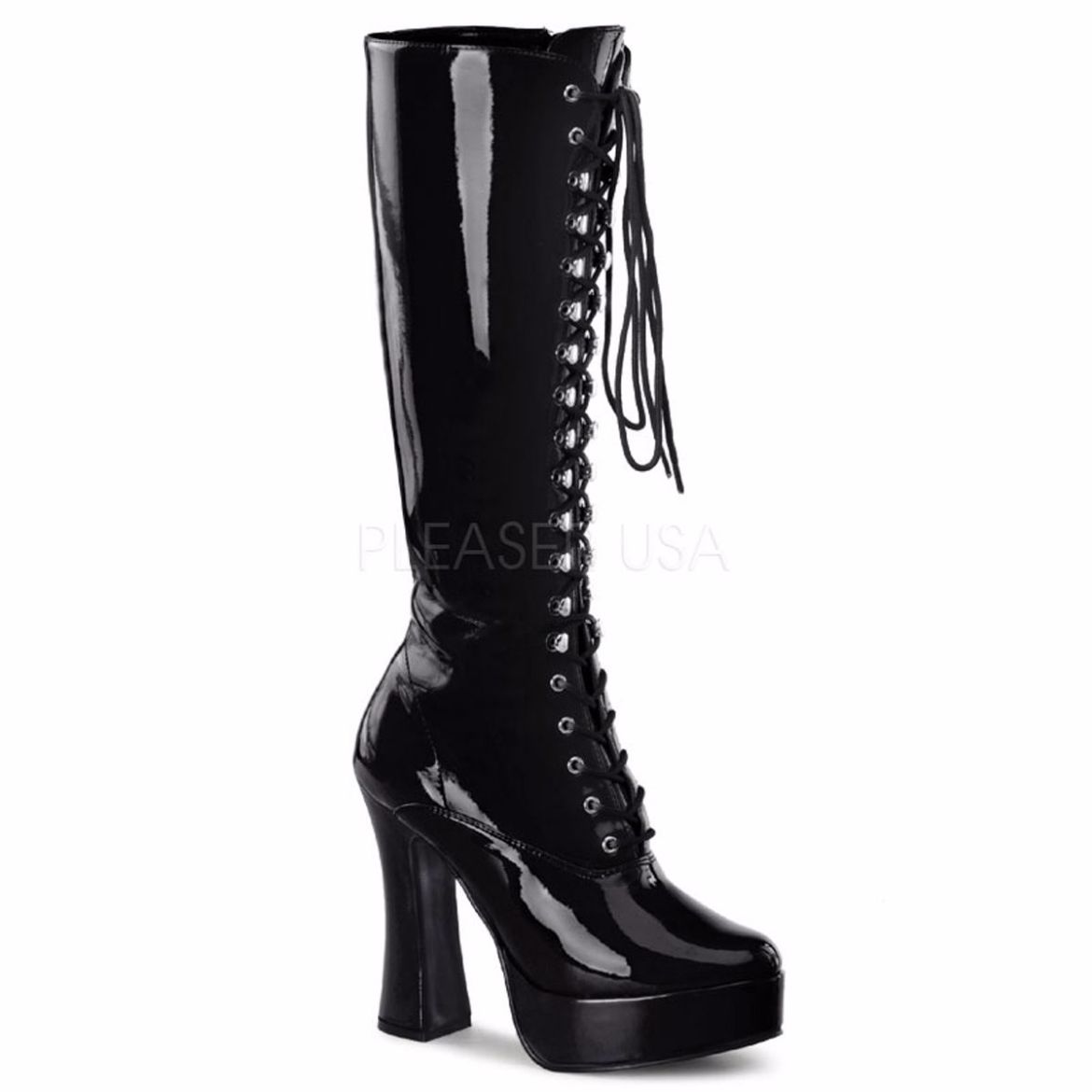 Product image of Pleaser Electra-2020 Black Patent, 5 inch (12.7 cm) Heel, 1 1/2 inch (3.8 cm) Platform Knee High Boot