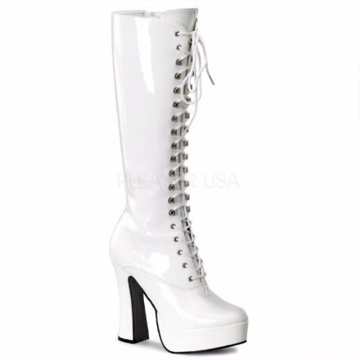 Product image of Pleaser Electra-2020 White Patent, 5 inch (12.7 cm) Heel, 1 1/2 inch (3.8 cm) Platform Knee High Boot