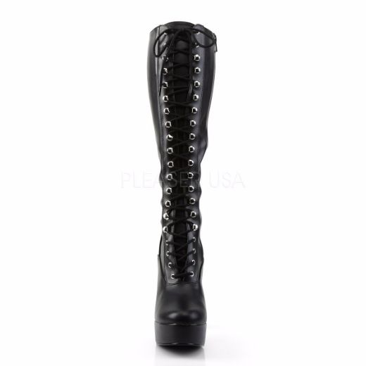 Product image of Pleaser Electra-2023 Black Stretch Faux Leather, 5 inch (12.7 cm) Heel, 1 1/2 inch (3.8 cm) Platform Knee High Boot