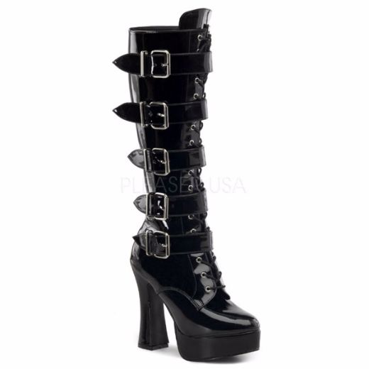 Product image of Pleaser Electra-2042 Black Patent, 5 inch (12.7 cm) Heel, 1 1/2 inch (3.8 cm) Platform Knee High Boot