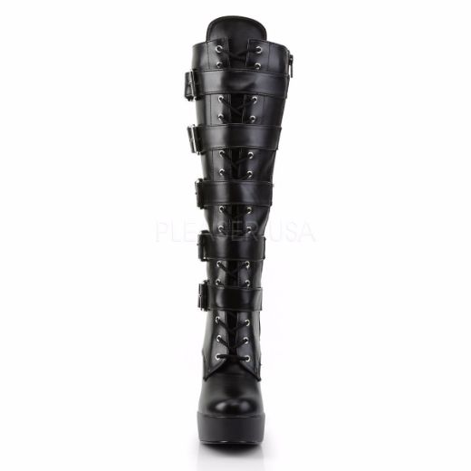 Product image of Pleaser Electra-2042 Black Faux Leather, 5 inch (12.7 cm) Heel, 1 1/2 inch (3.8 cm) Platform Knee High Boot